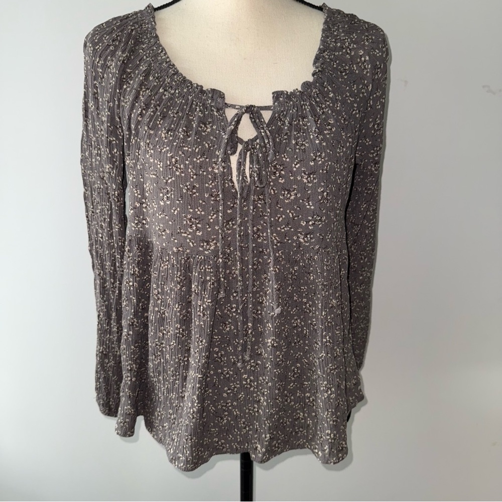 Hashttag in trend‎ long sleeves Grey Floral Women's Boho Peasant Blouse size XS